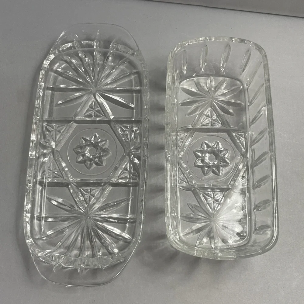 Anchor Hocking Butter Dish Star of David Covered With Lid Clear Glass Vintage